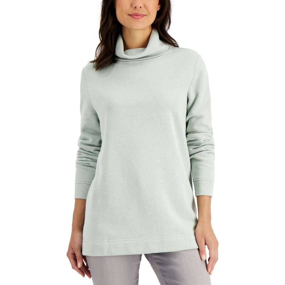 Karen Scott Women's Luxesoft Turtleneck Top, Aqua Chill Heather, Sz. M